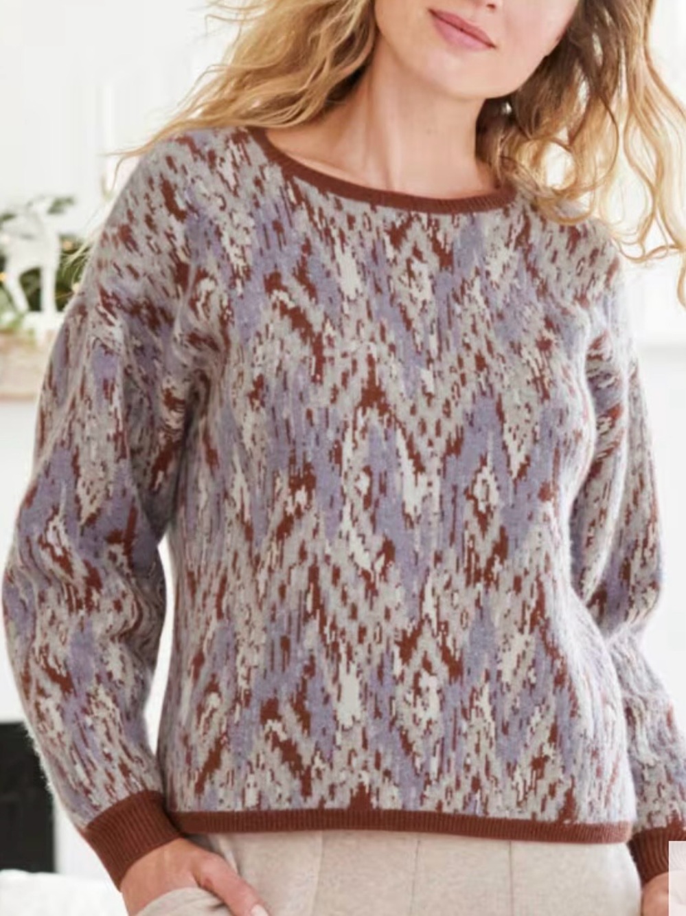 Garnet Hill Ikat Cashmere Sweatshirt S Crewneck Sweater Oversized Boxy Luxury